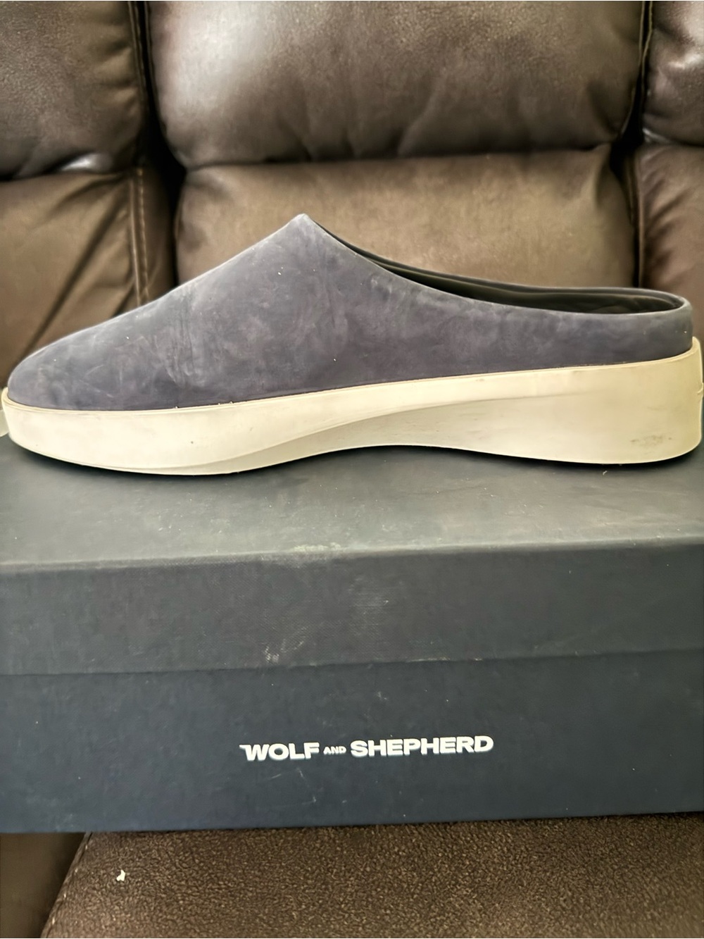 Wolf and Shepherd  Slip-On Mule in Navy Suede